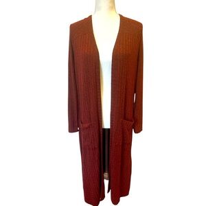 Braeve Maroon Ribbed Knit Longline Cardigan Open Front Pockets Size Medium